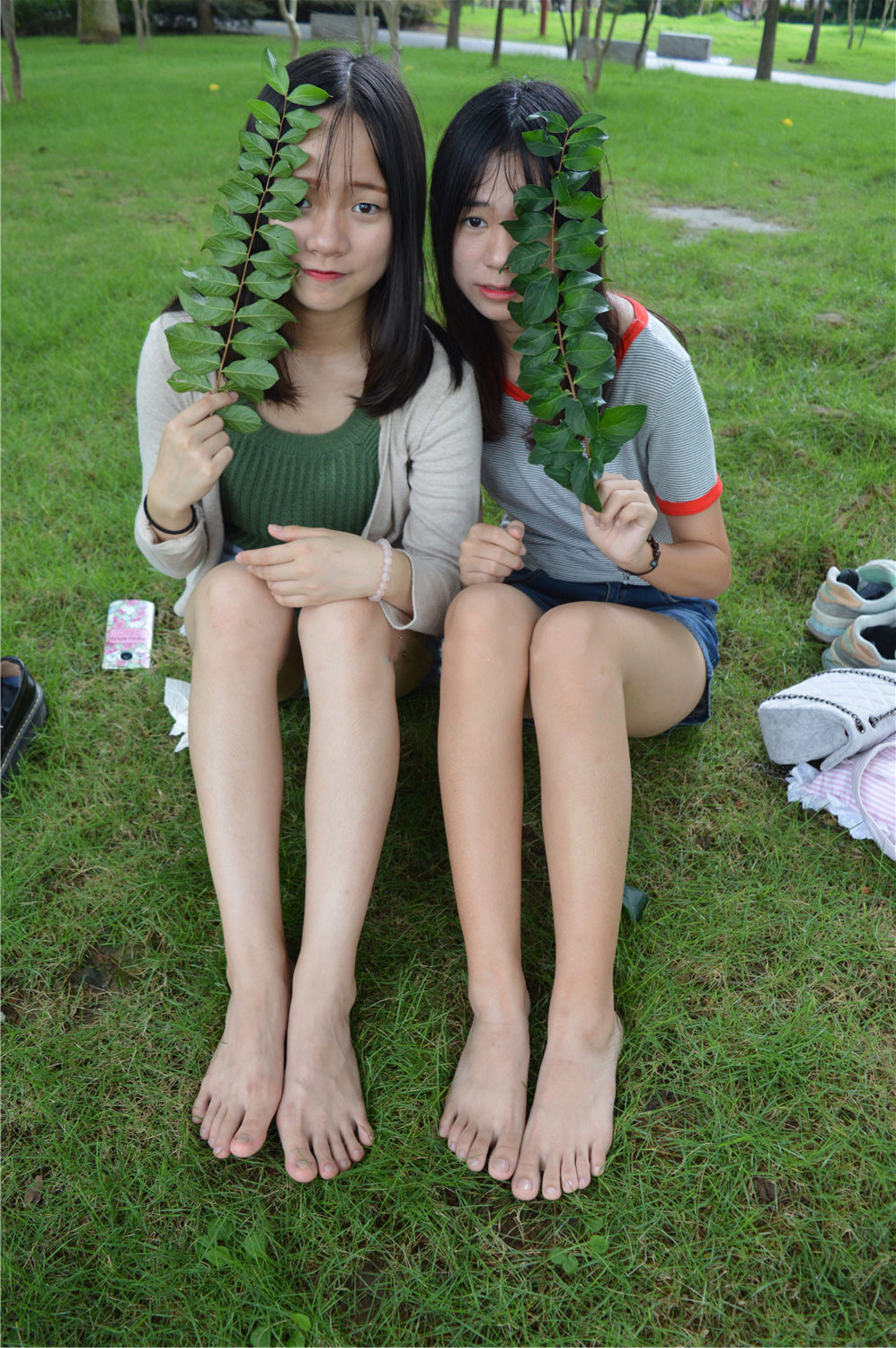 《草坪上的姐妹花》作品图