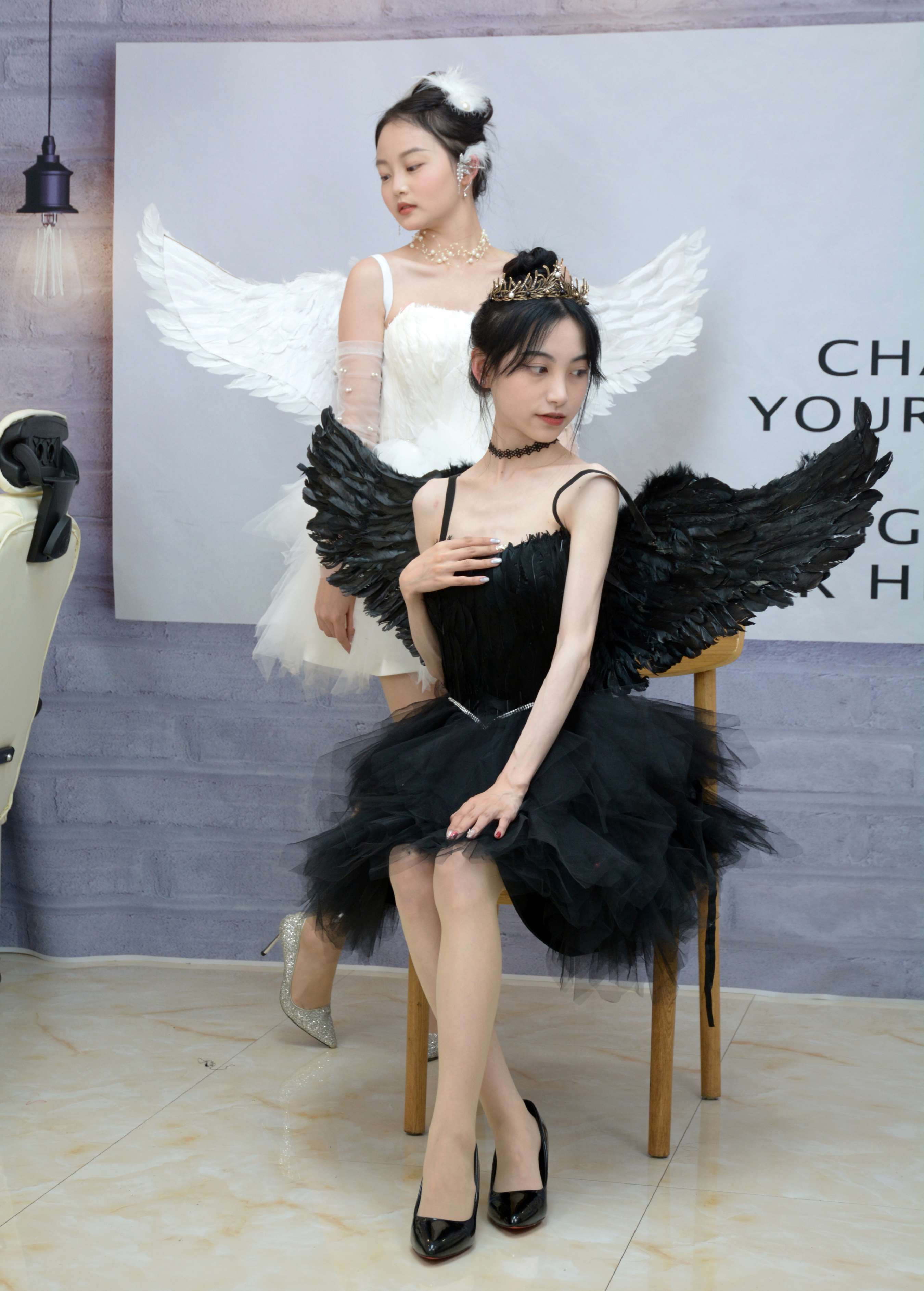 《 柒柒、双双 黑白天鹅》作品图