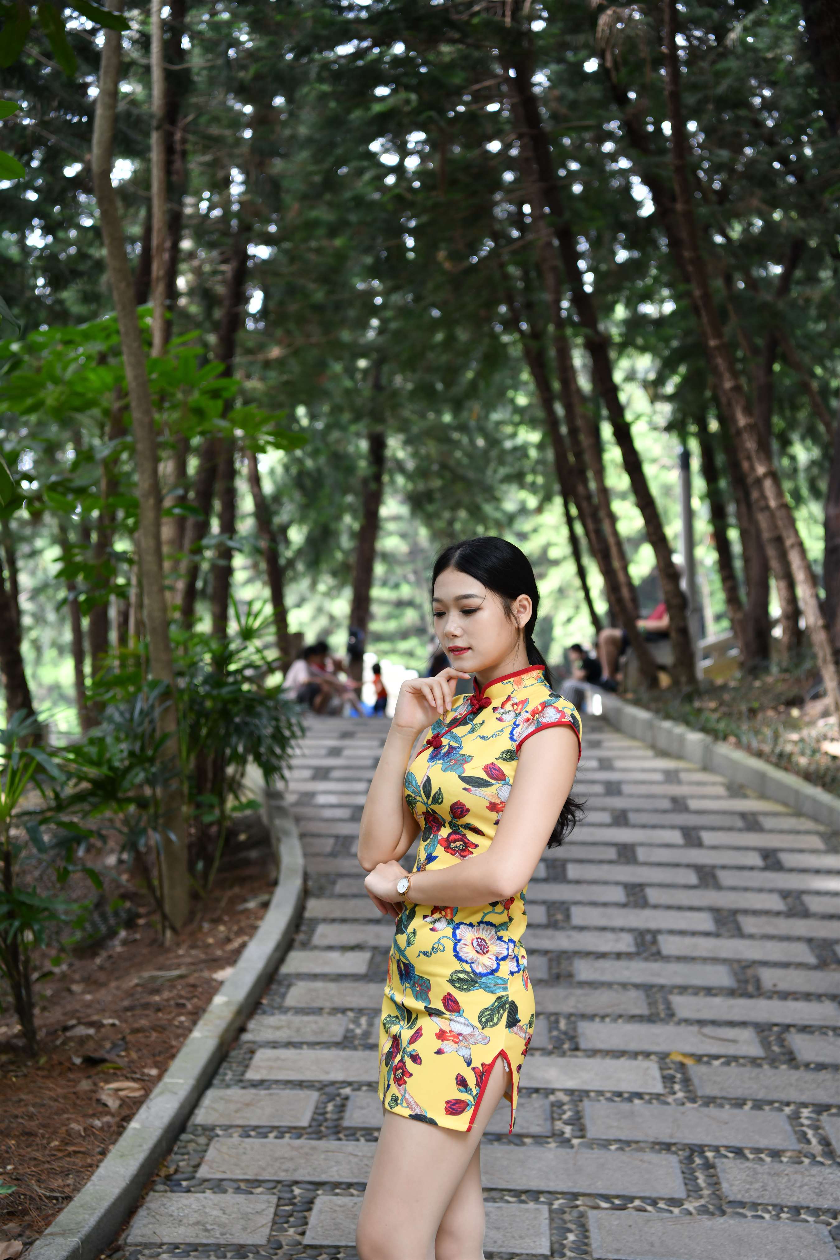 《旗袍小姐姐在凉亭乘凉》作品图