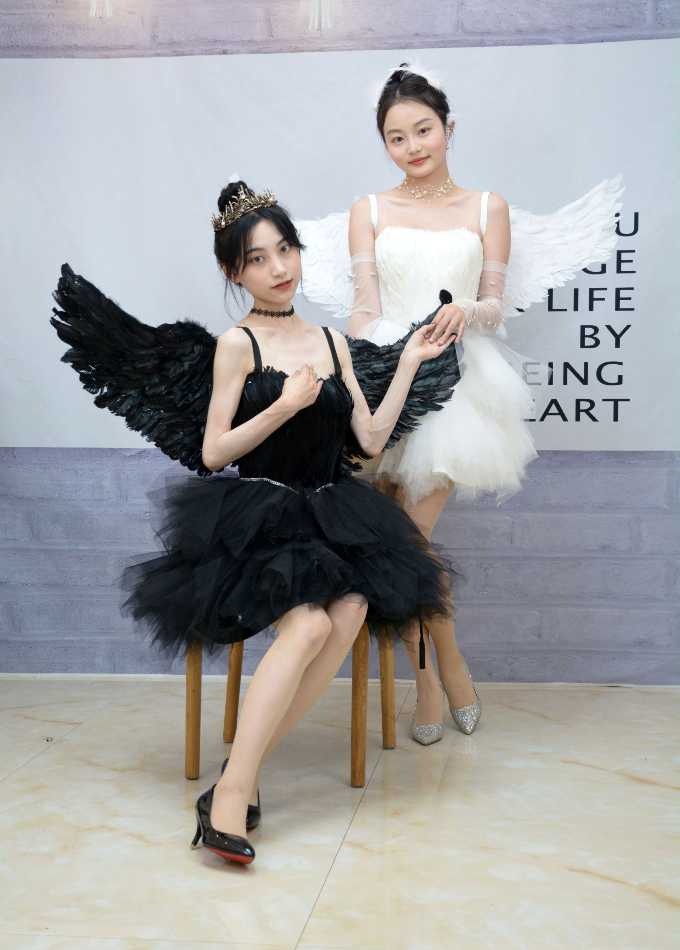 《 柒柒、双双 黑白天鹅》作品图